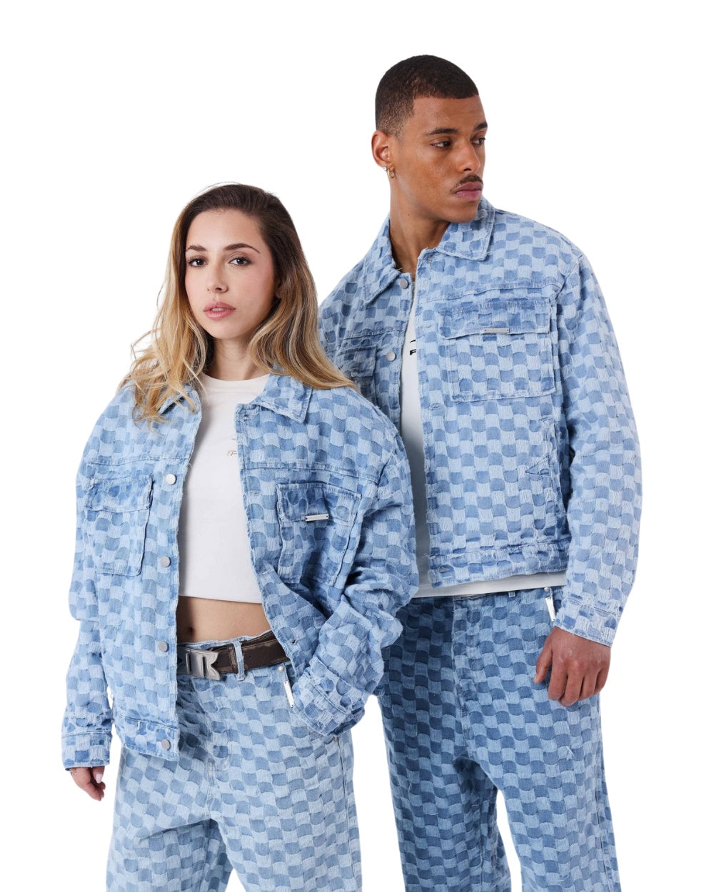 VESTE PROJECT X PARIS MOTIF DAMIER JEAN BLEU