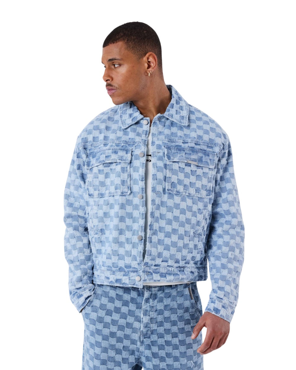 VESTE PROJECT X PARIS MOTIF DAMIER JEAN BLEU