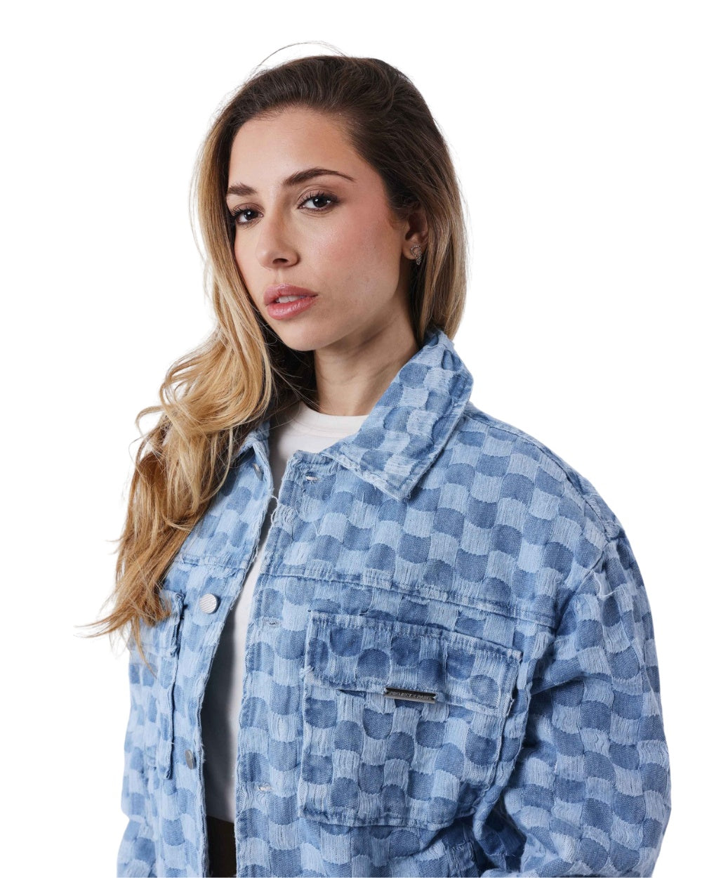 VESTE PROJECT X PARIS MOTIF DAMIER JEAN BLEU