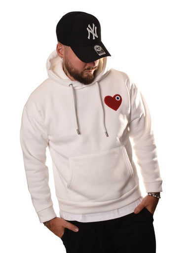 HOODIE ADJ BLANC COEUR ROUGE - Cashville