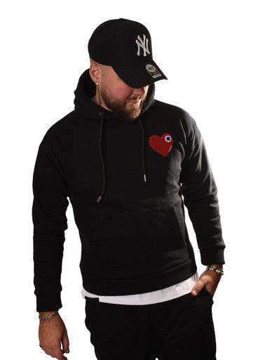 HOODIE ADJ NOIR COEUR ROUGE - Cashville