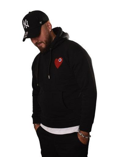 HOODIE ADJ NOIR COEUR ROUGE - Cashville