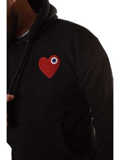 HOODIE ADJ NOIR COEUR ROUGE - Cashville