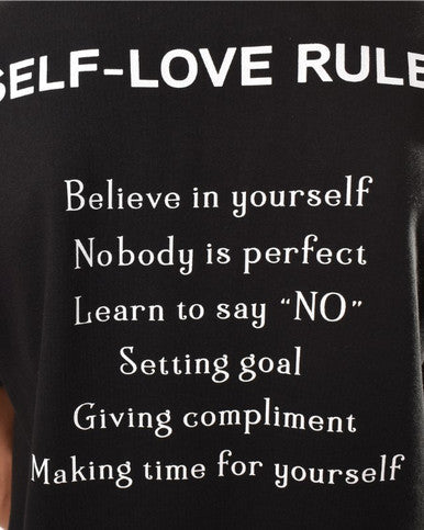 TSHIRT OVERSIZE ADJ "SELF RULES LOVE" NOIR - Cashville