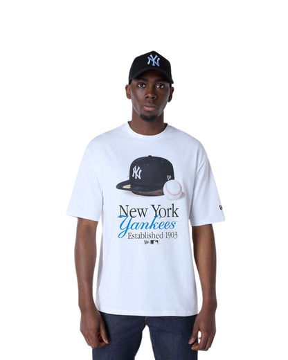 TSHIRT NEW ERA TEE SCRIPT GRAPH NY YANKEES BLANC
