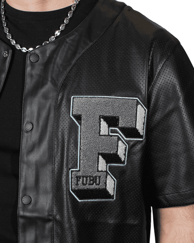 Veste College Leather Baseball Jersey Noir Fubu - Cashville