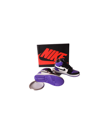 PORTE-CLES MINI SNEAKERS J1 "COURT PURPLE" VIOLET (EXCLUSIVITÉ : BOÎTE + 2 PORTE-CLÉS) - Cashville