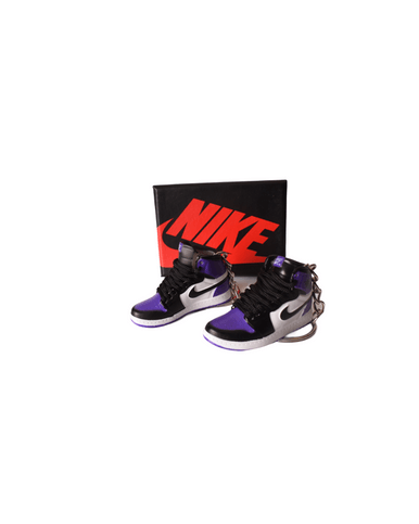 PORTE-CLES MINI SNEAKERS J1 "COURT PURPLE" VIOLET (EXCLUSIVITÉ : BOÎTE + 2 PORTE-CLÉS) - Cashville