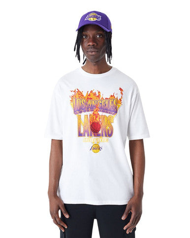 T-shirt Oversize Los Angeles Lakers NBA Flame Graphic BLANC