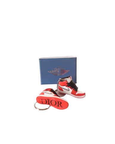 PORTE-CLES MINI SNEAKERS J1 "DIOR" ROUGE (EXCLUSIVITÉ : BOÎTE + 2 PORTE-CLÉS) - Cashville