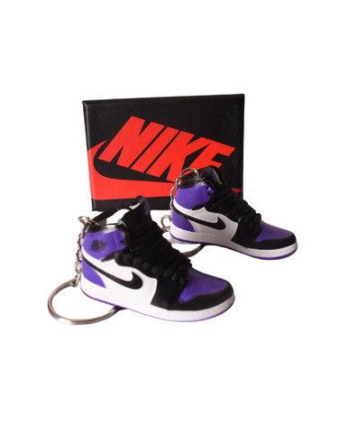 PORTE-CLES MINI SNEAKERS J1 "COURT PURPLE" VIOLET (EXCLUSIVITÉ : BOÎTE + 2 PORTE-CLÉS) - Cashville