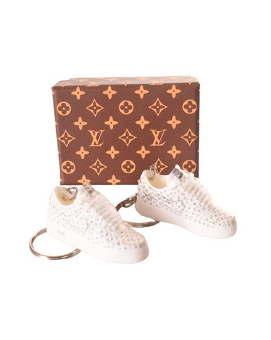 PORTE-CLES MINI SNEAKERS AIR FORCE 1 "VUITTON" BLANC (EXCLUSIVITÉ : BOÎTE + 2 PORTE-CLÉS) - Cashville